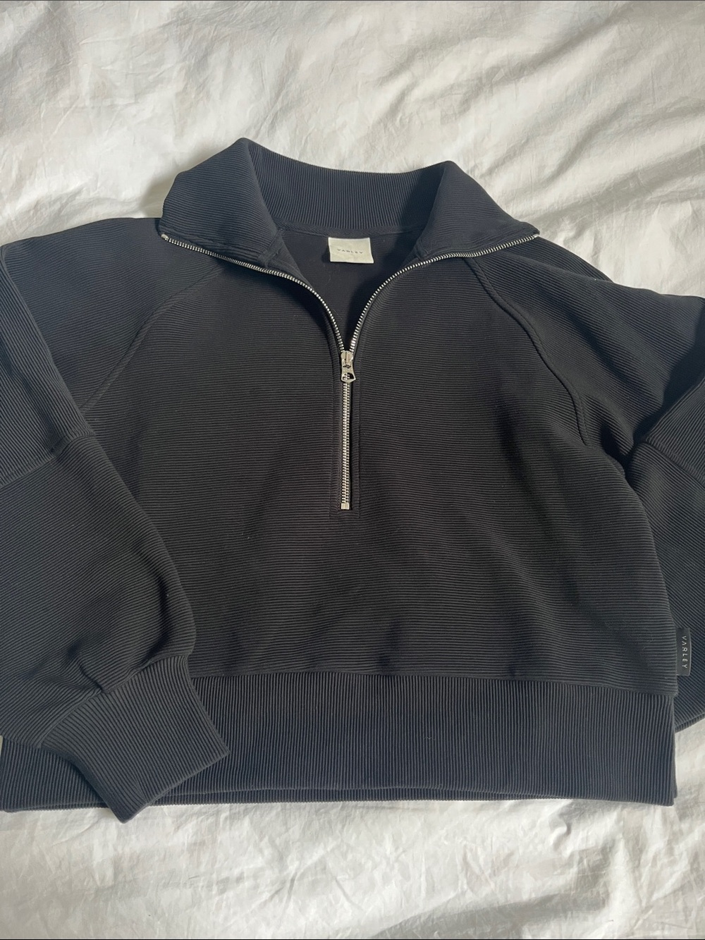 Varley Milano Half-Zip Sweatshirt in black XS ribbed ottoman fabric fall layer